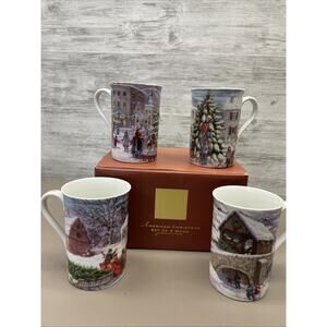 Vtg LENOX for the Holidays Mugs Set Of 4 AMERICAN CHRISTMAS 4 1/2"